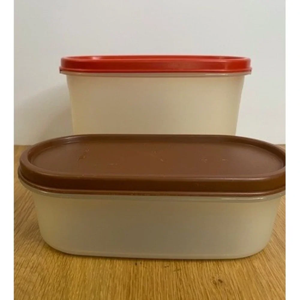 Tupperware Modular Mates Oval‎ Containers Set 2 Red Brown Good 1616-2 1616-8